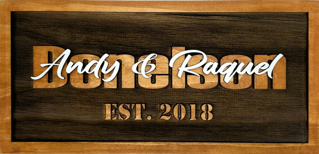 Family Name Sign | Wall Hanging | Last Name with First Names overlapping image 1