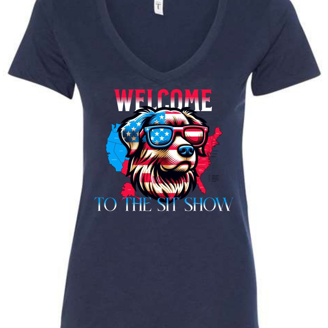 Welcome to the Sit Show - USA Pride - 4th of July - Patriotic - Dog Lovers Crew Neck T-Shirt