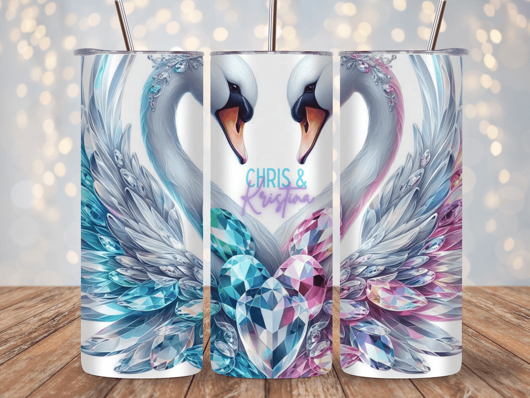 Beautiful Jeweled In Love Swans 20oz Tumbler with names - My Store