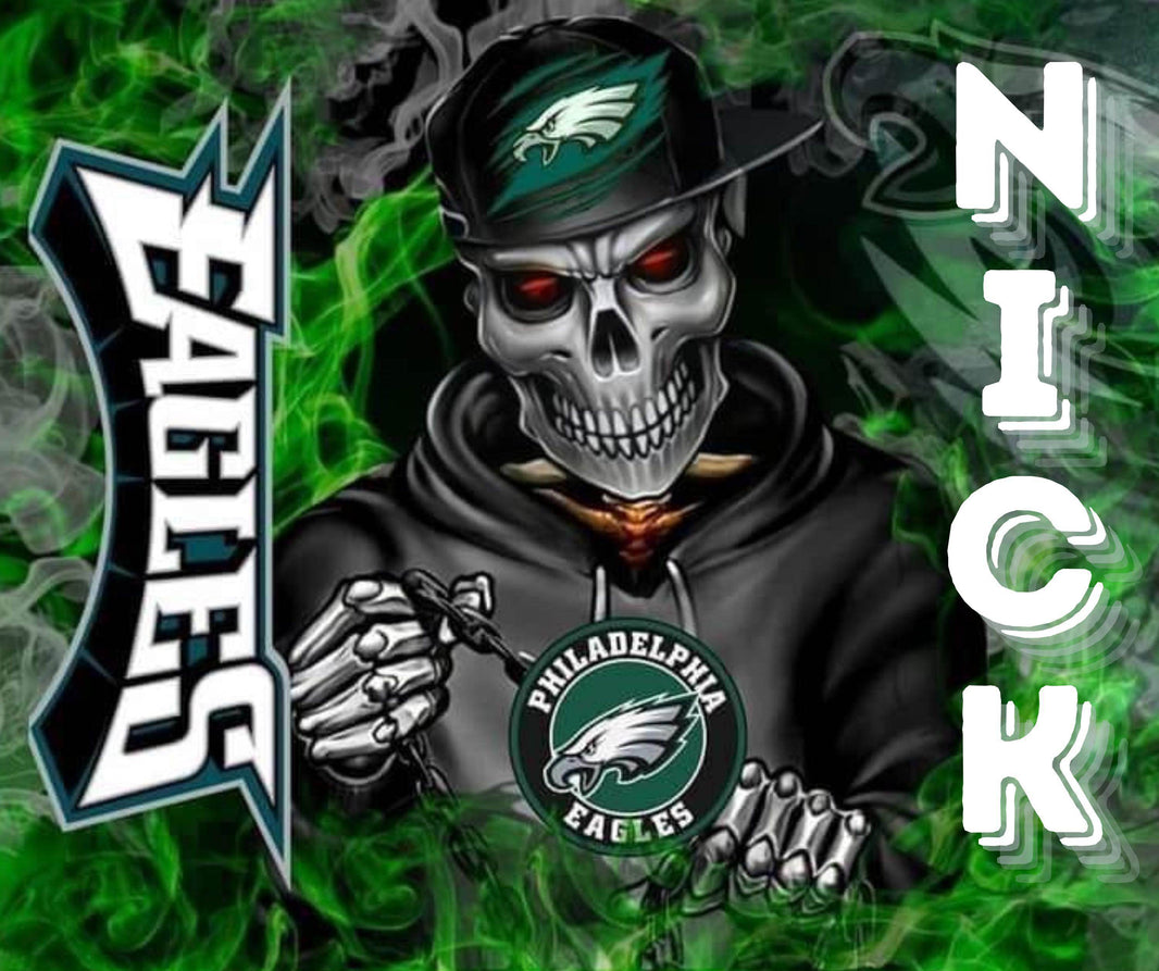 Philadelphia Eagles Hoodie Skeleton 20oz Tumbler Personalized With Name - My Store