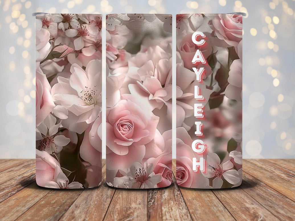 Pink Roses 20oz Tumbler with name - My Store