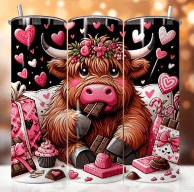 Variety of Highland Cow Valentine's Day Skinny 20 oz Tumbler with lid and straw - 8 designs to choose from - My Store