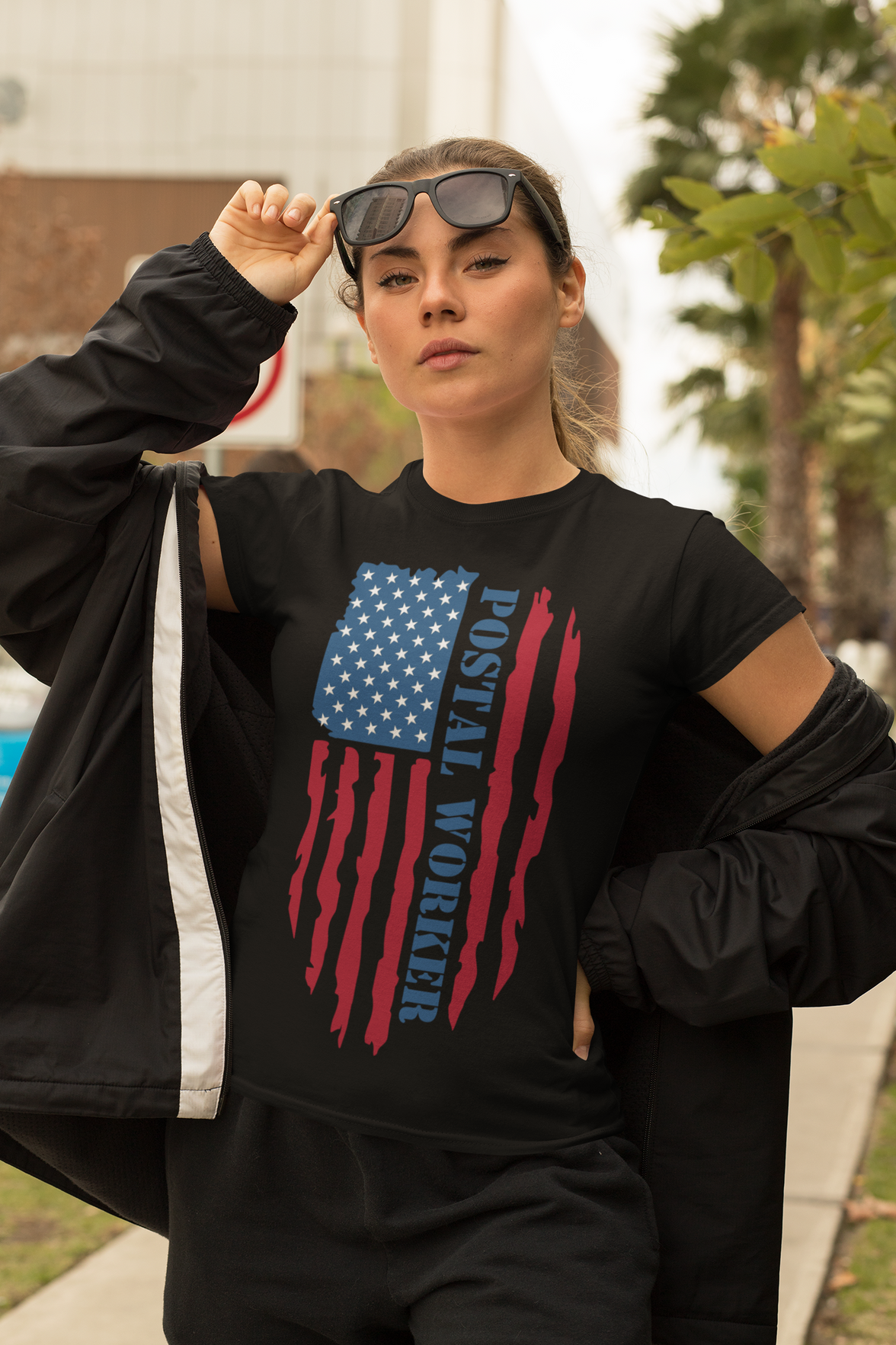 Postal Worker Distressed American Flag T-Shirt image 3