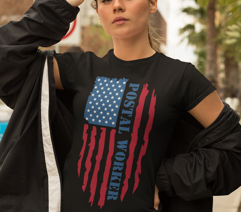 Postal Worker Distressed American Flag T-Shirt image 3