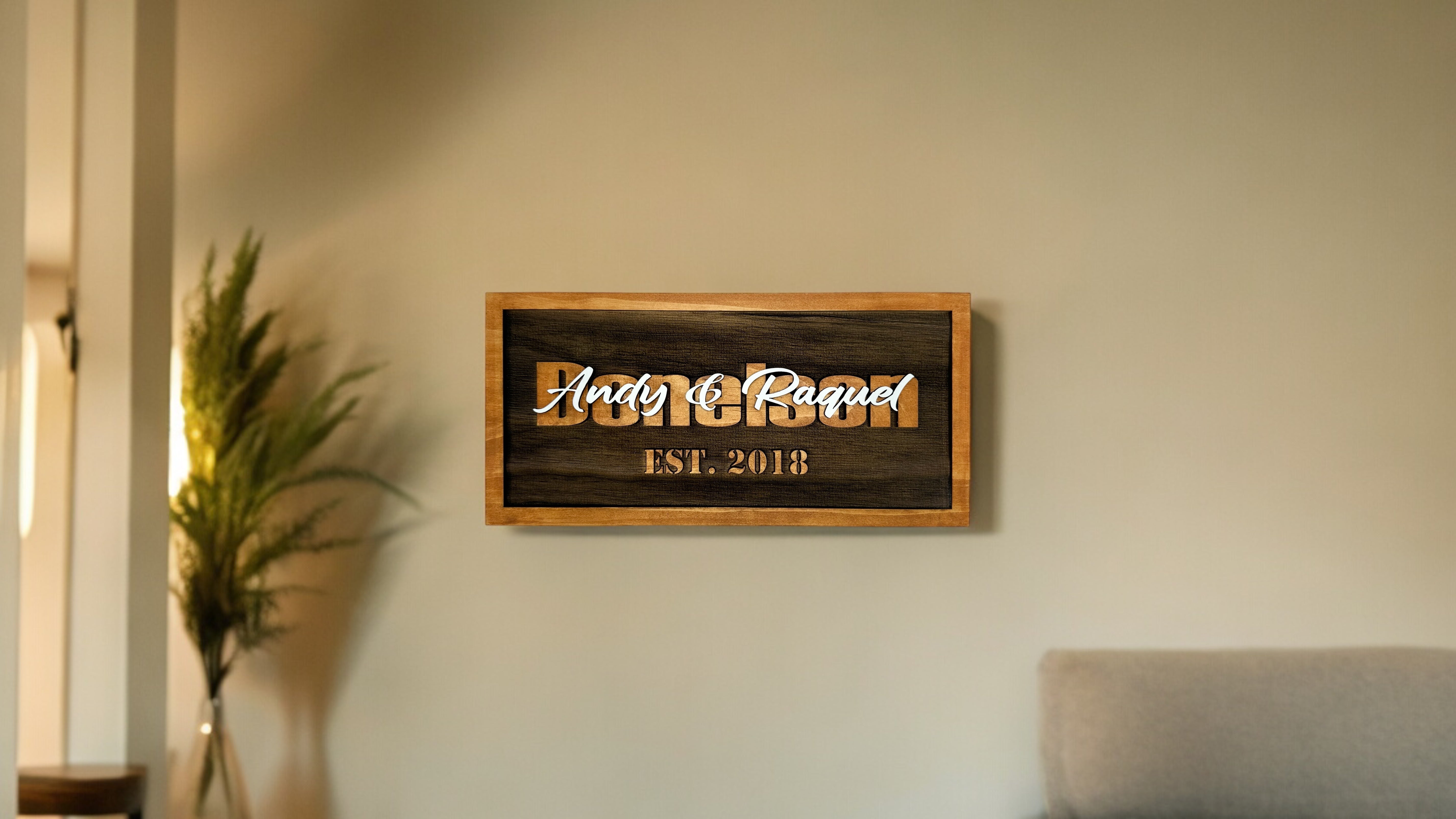 Family Name Sign | Wall Hanging | Last Name with First Names overlapping image 2