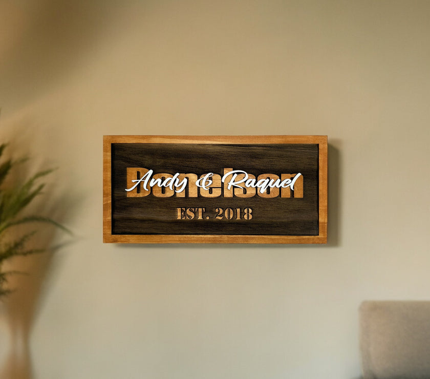 Family Name Sign | Wall Hanging | Last Name with First Names overlapping image 2