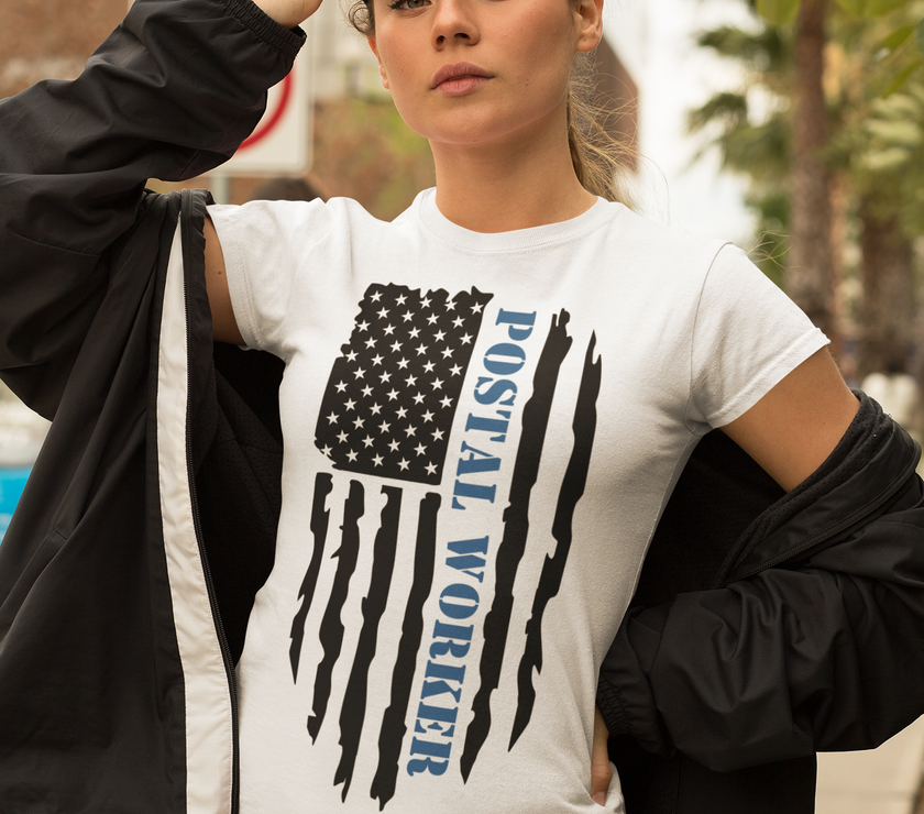 Postal Worker Distressed American Flag T-Shirt image 2