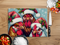Chickens with Santa Hats Glass Cutting Board | Christmas Kitchen Decorations image 1