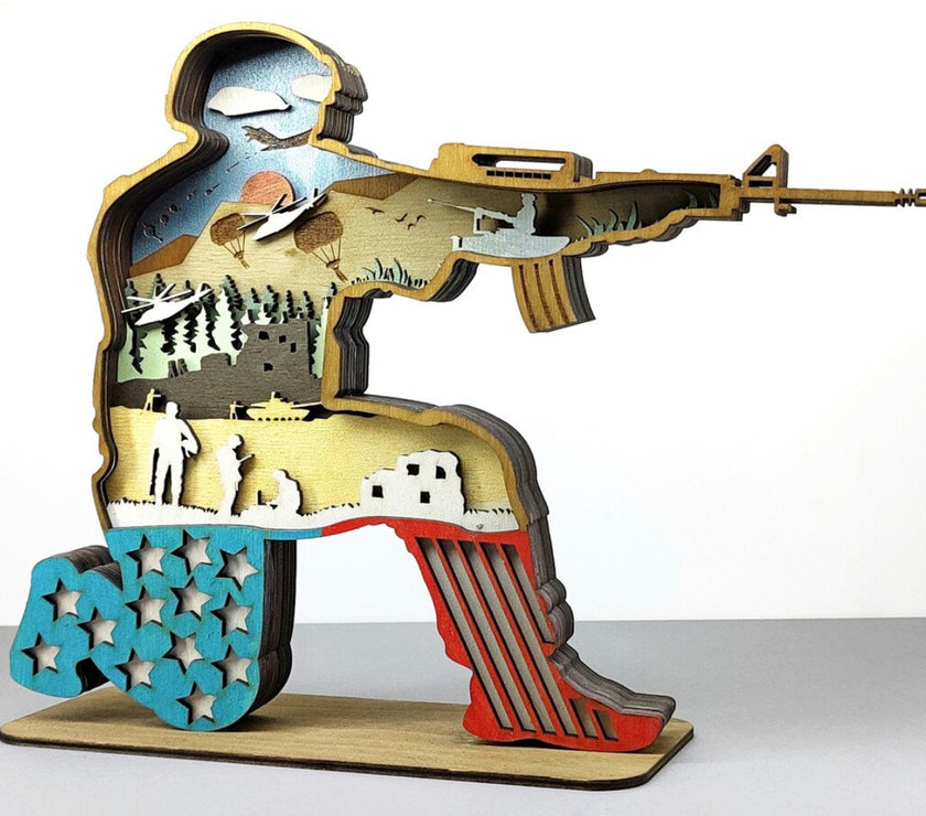 7 Layered Wood Soldier | Gift for Veteran | Flag | Patriotic image 2