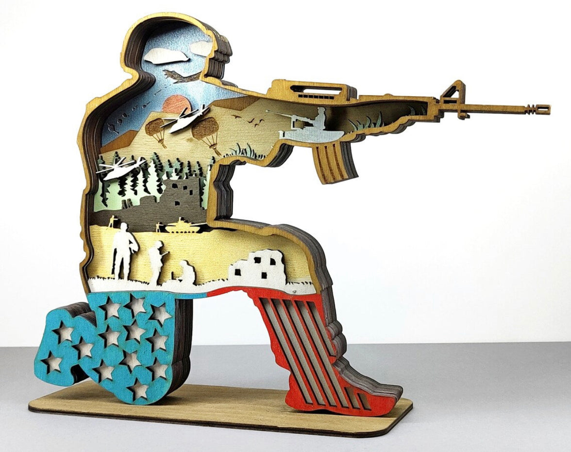 7 Layered Wood Soldier | Gift for Veteran | Flag | Patriotic image 2