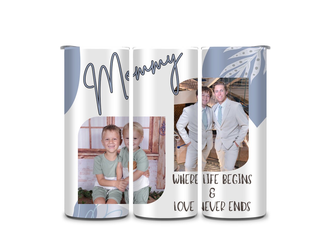 Where Life Begins and Love Never Ends 20 oz Tumbler-Personalize with Name and 2 Pictures | Mom | Dad - My Store
