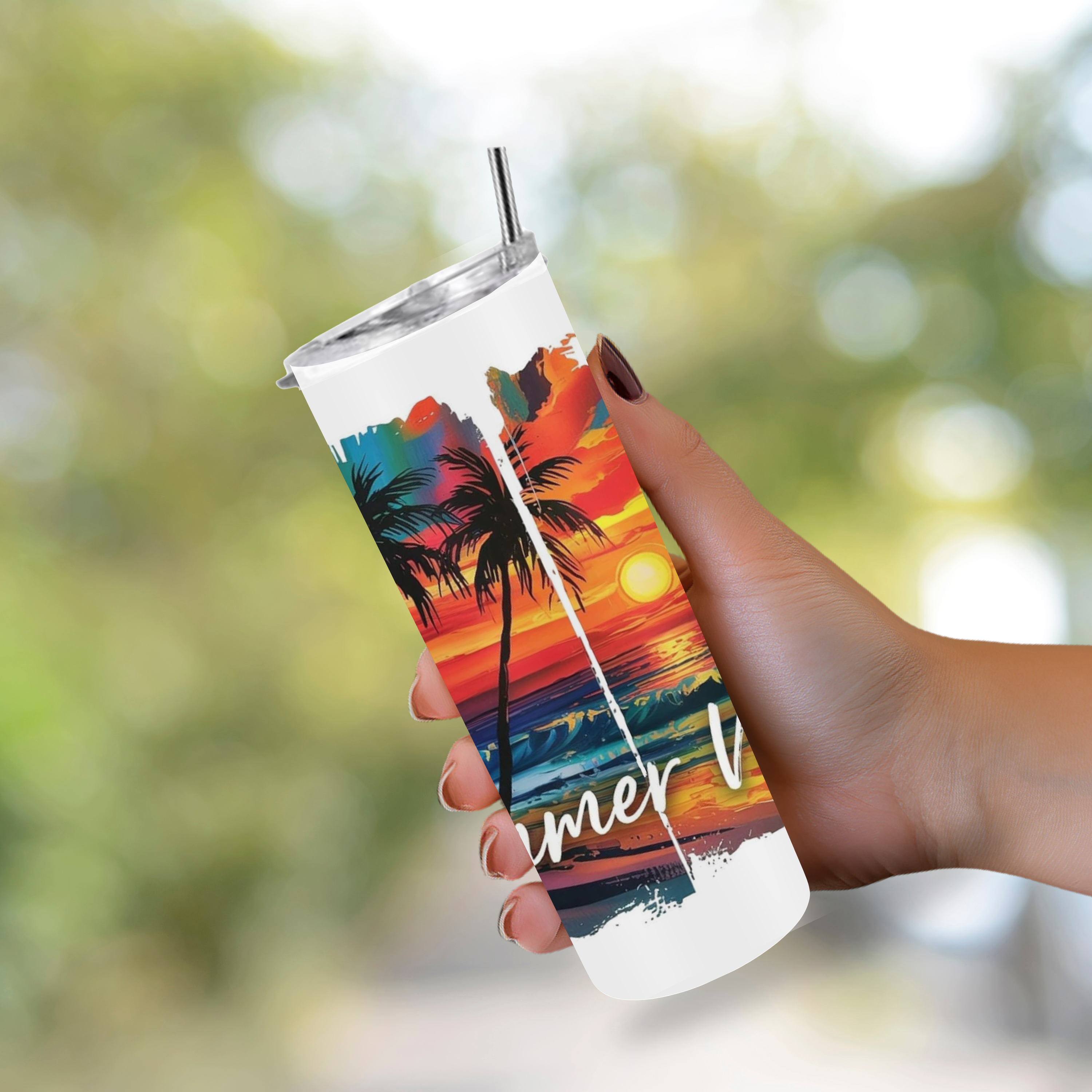 Summer Vibes Sunset Tumbler 20oz Skinny