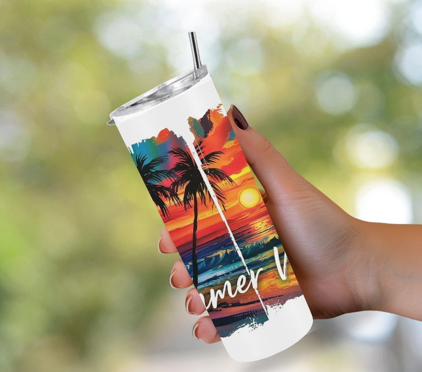Summer Vibes Sunset Tumbler 20oz Skinny