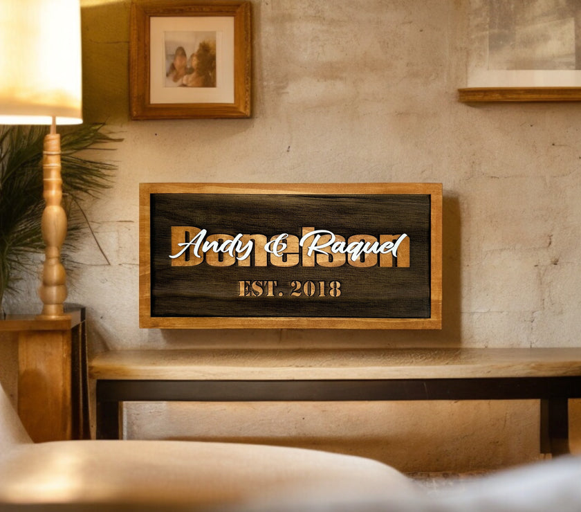 Family Name Sign | Wall Hanging | Last Name with First Names overlapping image 0