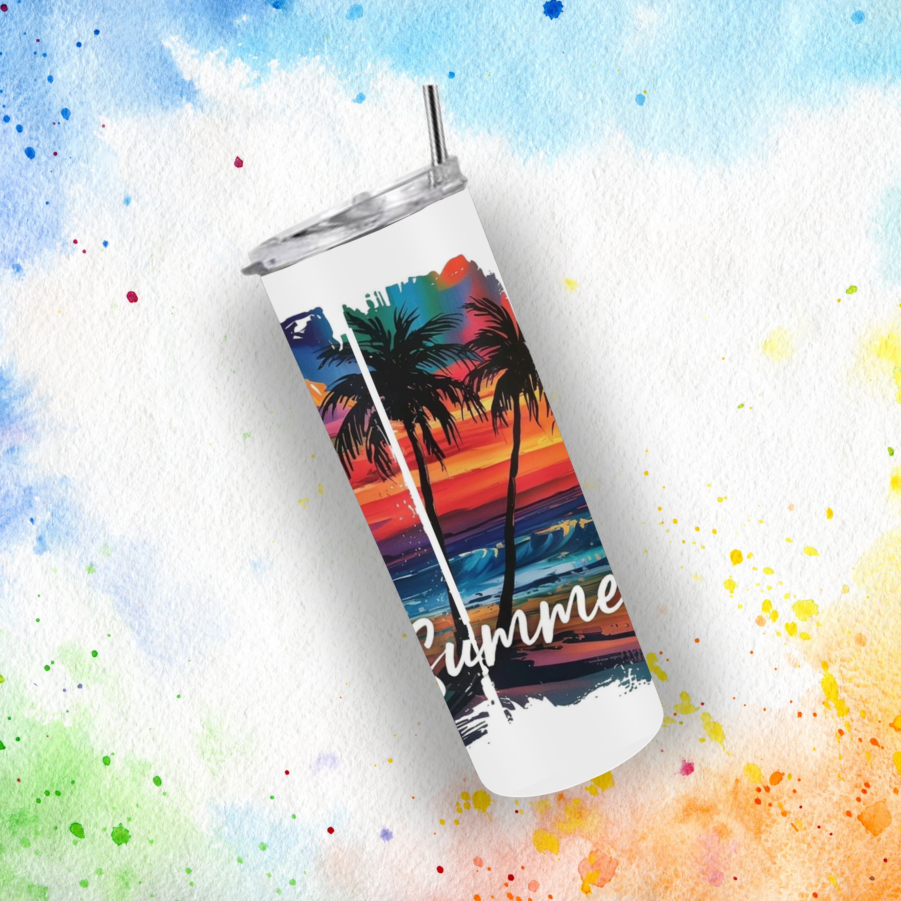 Summer Vibes Sunset Tumbler 20oz Skinny