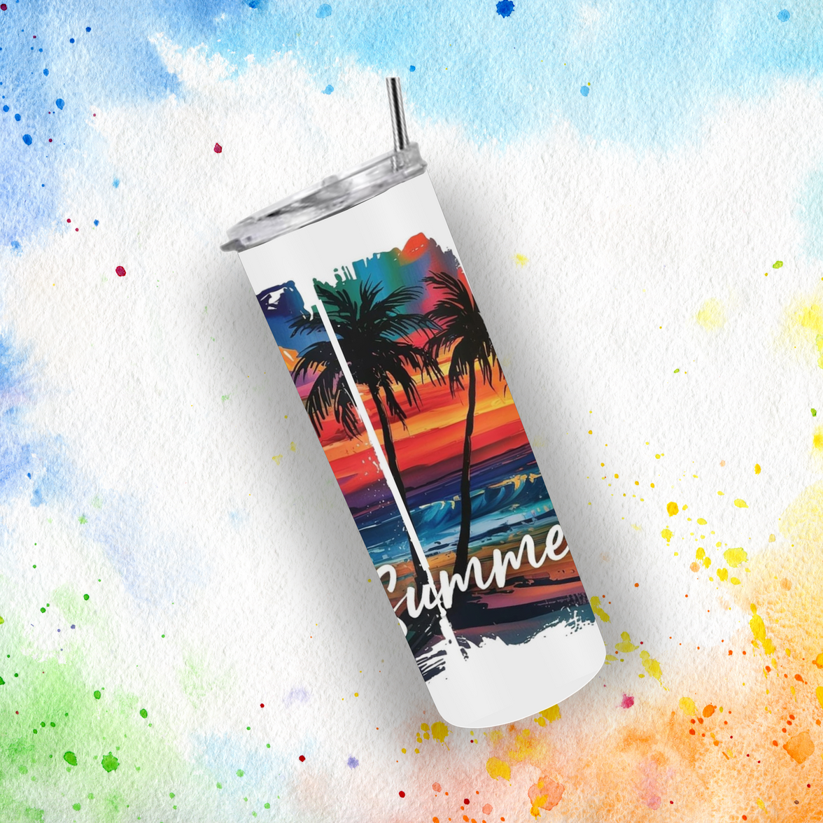 Summer Vibes Sunset Tumbler 20oz Skinny