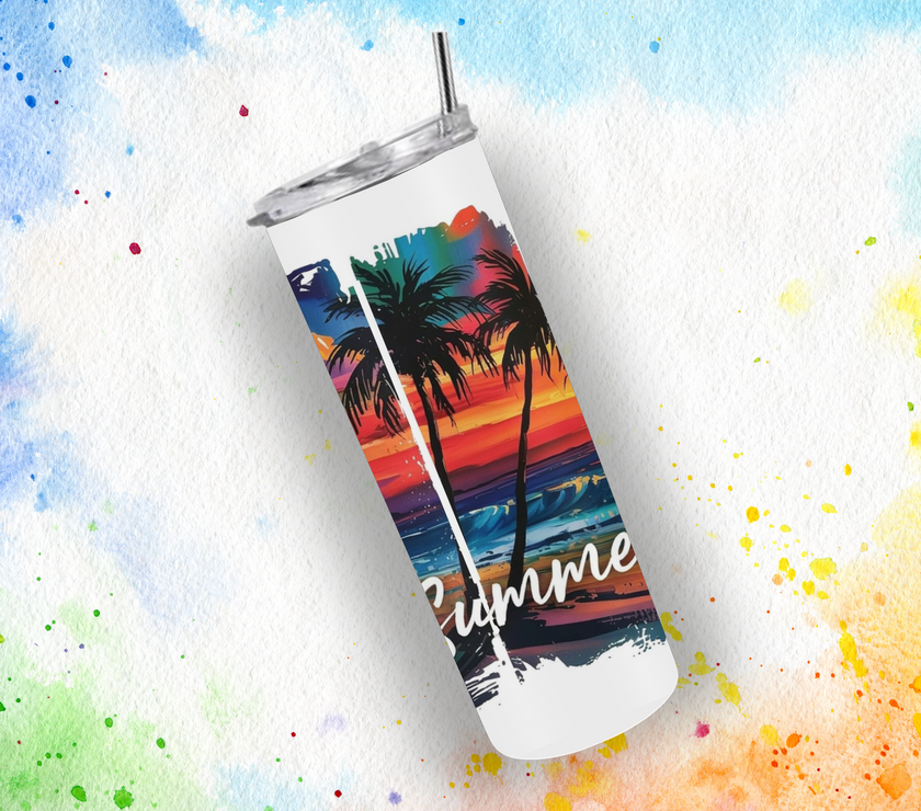 Summer Vibes Sunset Tumbler 20oz Skinny