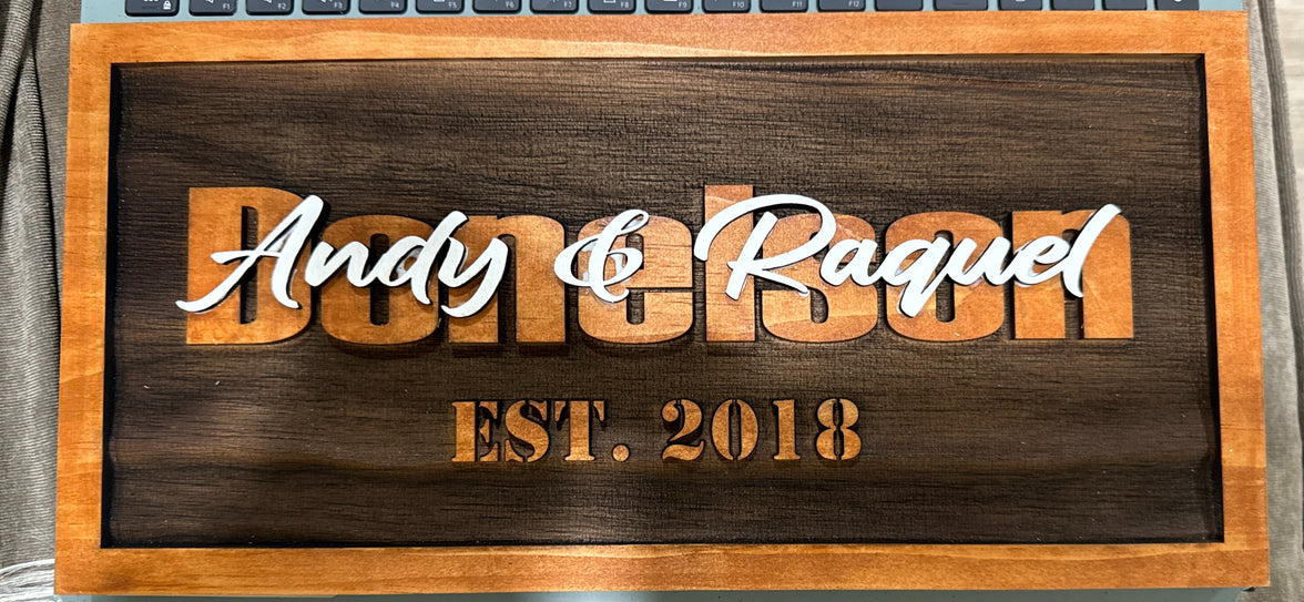 Family Name Sign | Wall Hanging | Last Name with First Names overlapping image 3