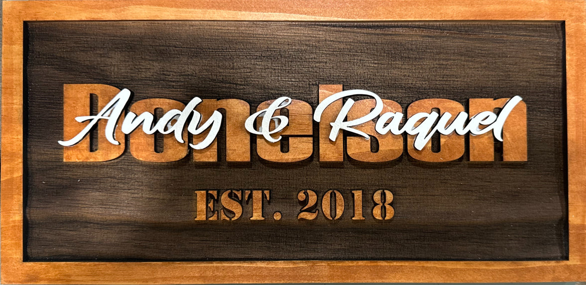 Family Name Sign | Wall Hanging | Last Name with First Names overlapping image 5