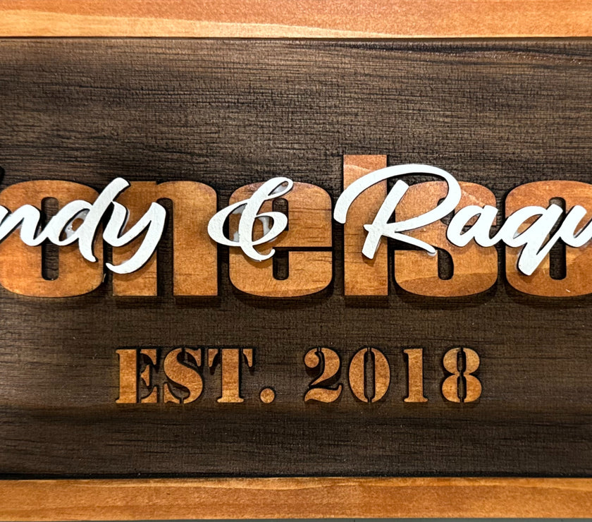 Family Name Sign | Wall Hanging | Last Name with First Names overlapping image 5