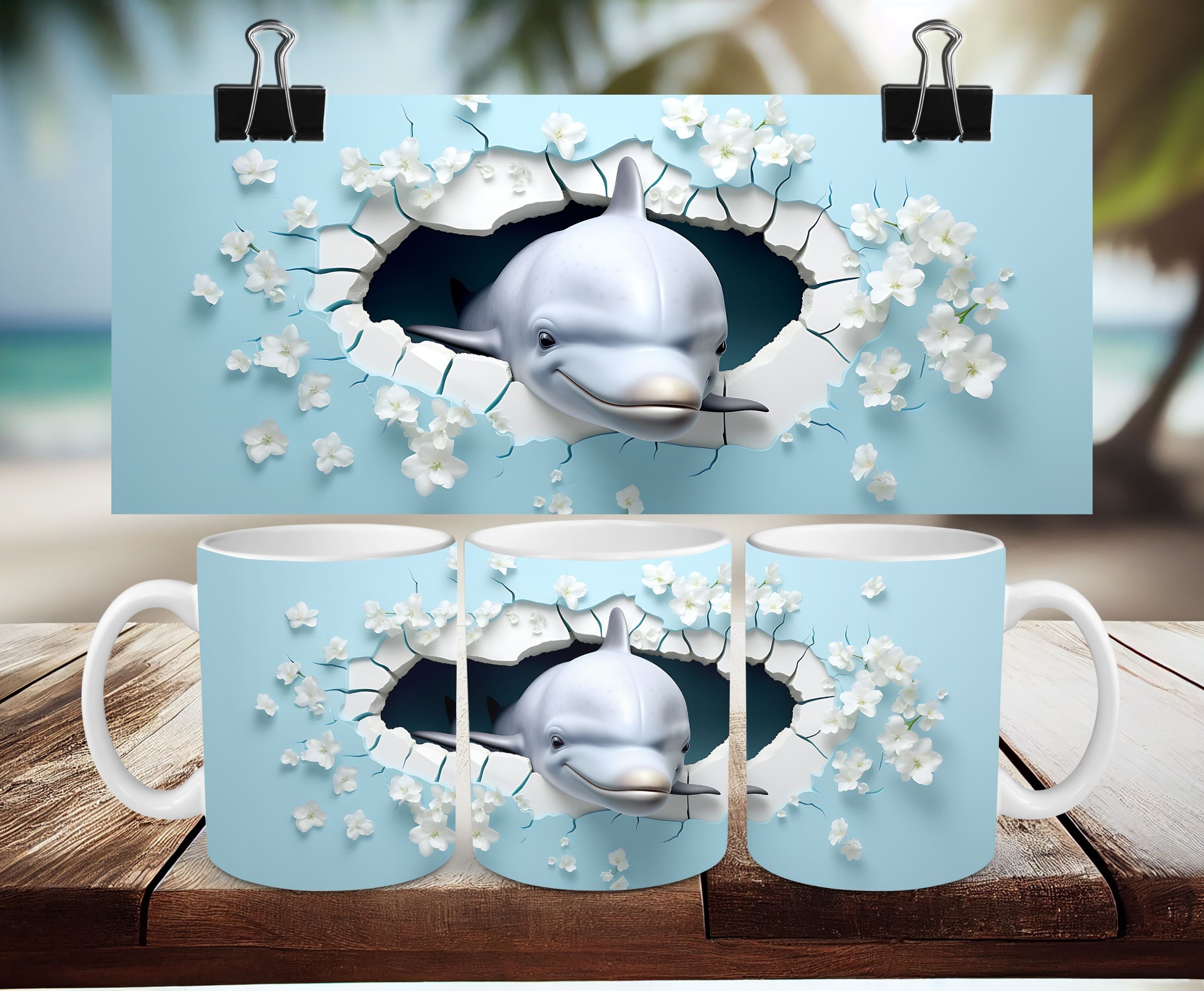 3D Dolphin Coffee Cup/Mug Full Wrap