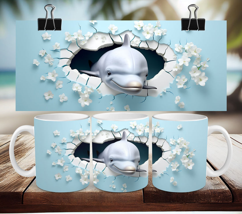 3D Dolphin Coffee Cup/Mug Full Wrap