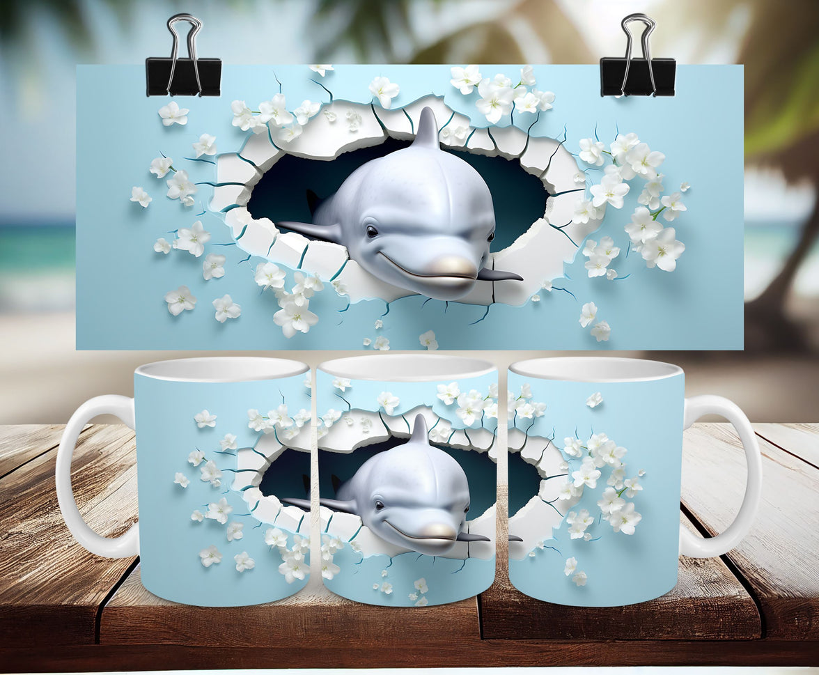 3D Dolphin Coffee Cup/Mug Full Wrap