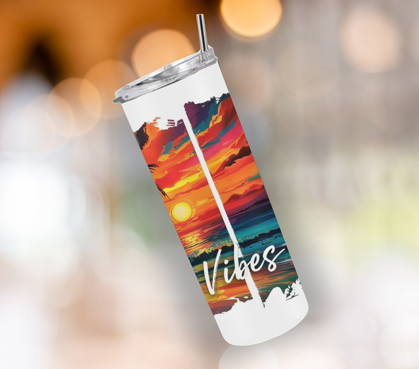 Summer Vibes Sunset Tumbler 20oz Skinny