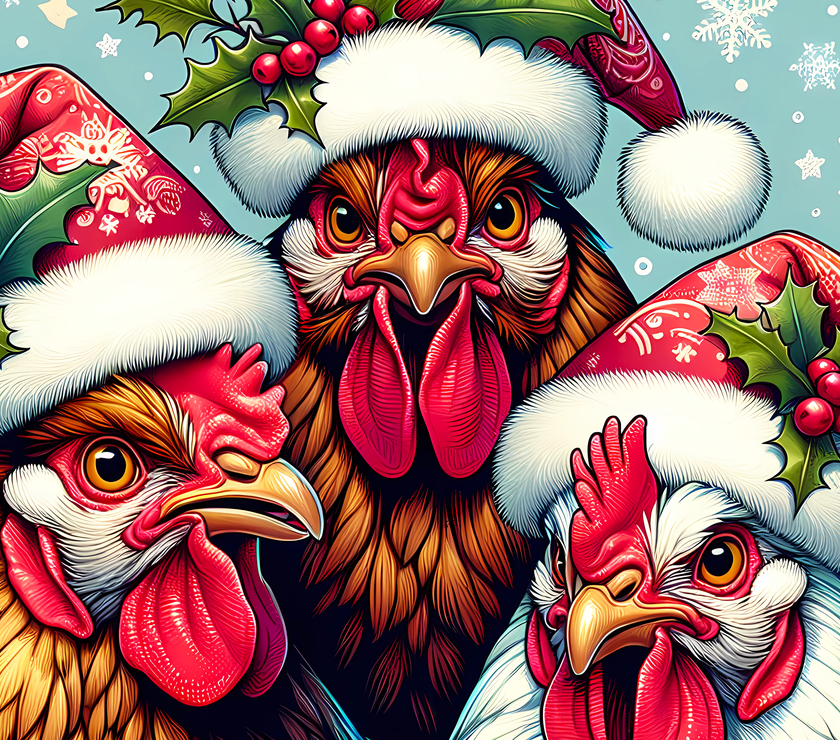 Chickens with Santa Hats Glass Cutting Board | Christmas Kitchen Decorations image 2