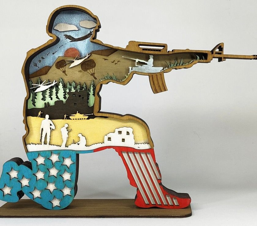 7 Layered Wood Soldier | Gift for Veteran | Flag | Patriotic image 1