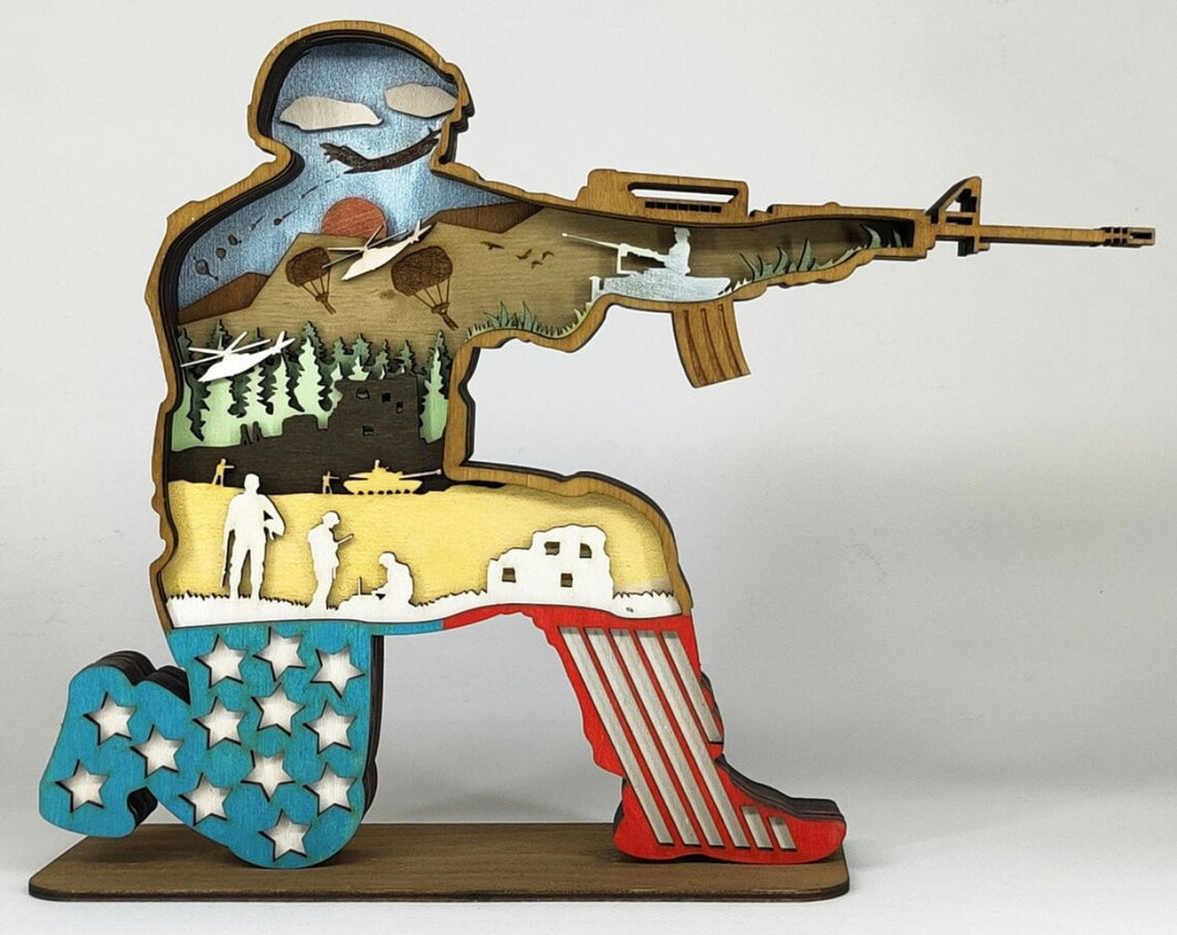 7 Layered Wood Soldier | Gift for Veteran | Flag | Patriotic image 1