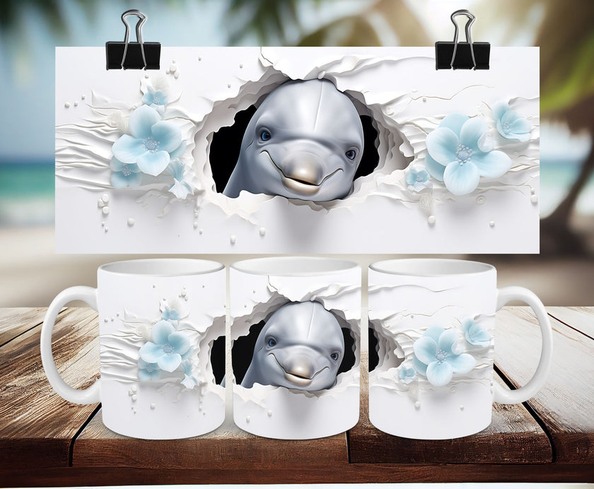 3D Dolphin Coffee Cup/Mug Full Wrap