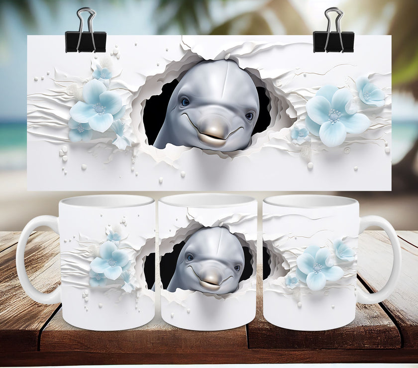 3D Dolphin Coffee Cup/Mug Full Wrap