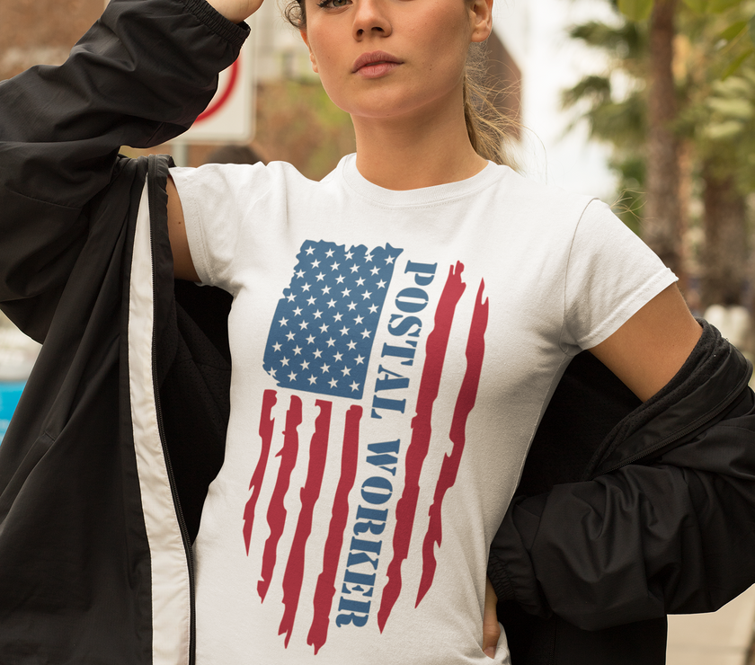 Postal Worker Distressed American Flag T-Shirt image 0