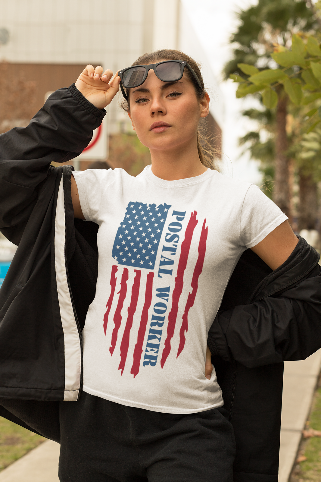 Postal Worker Distressed American Flag T-Shirt image 0