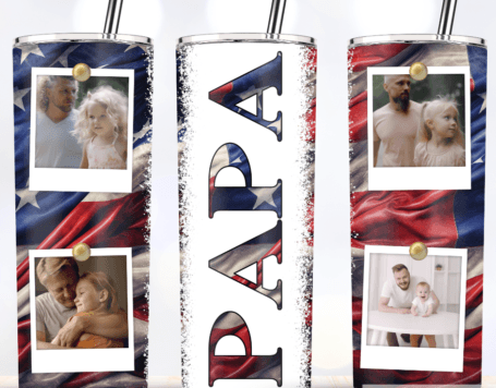 Papa, Dad or Grandpa American Flag Tumbler with 4 Pics image 0