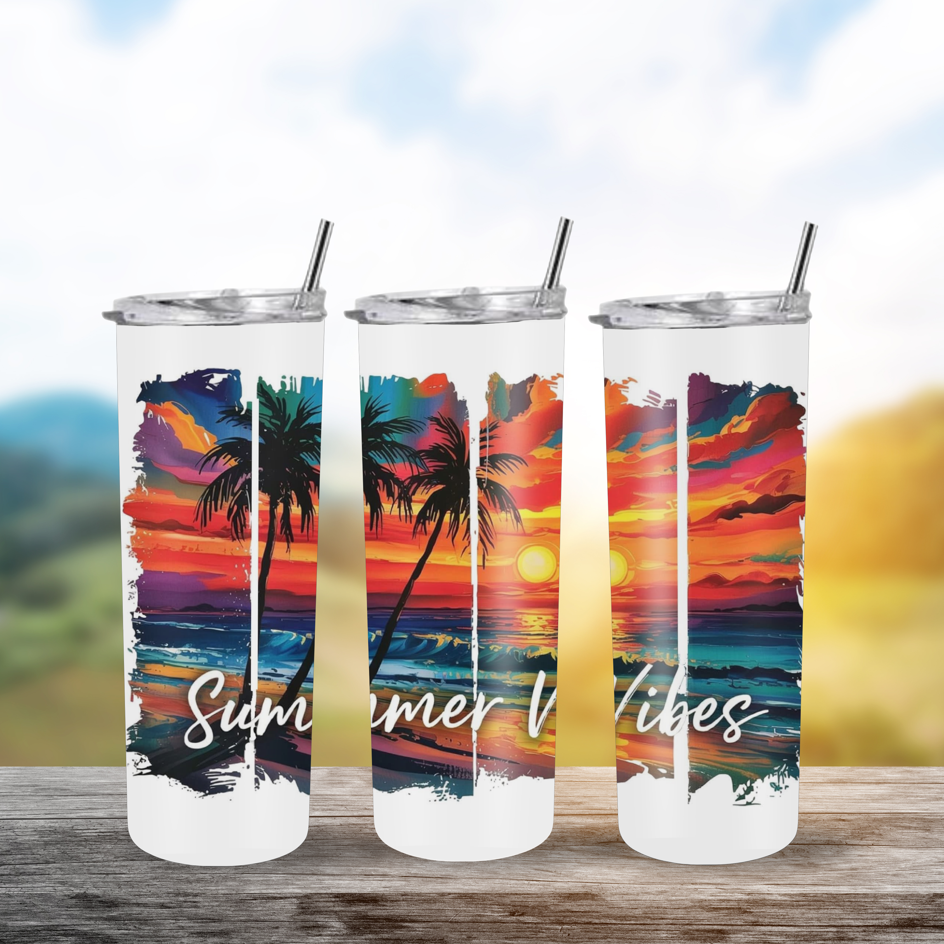 Summer Vibes Sunset Tumbler 20oz Skinny