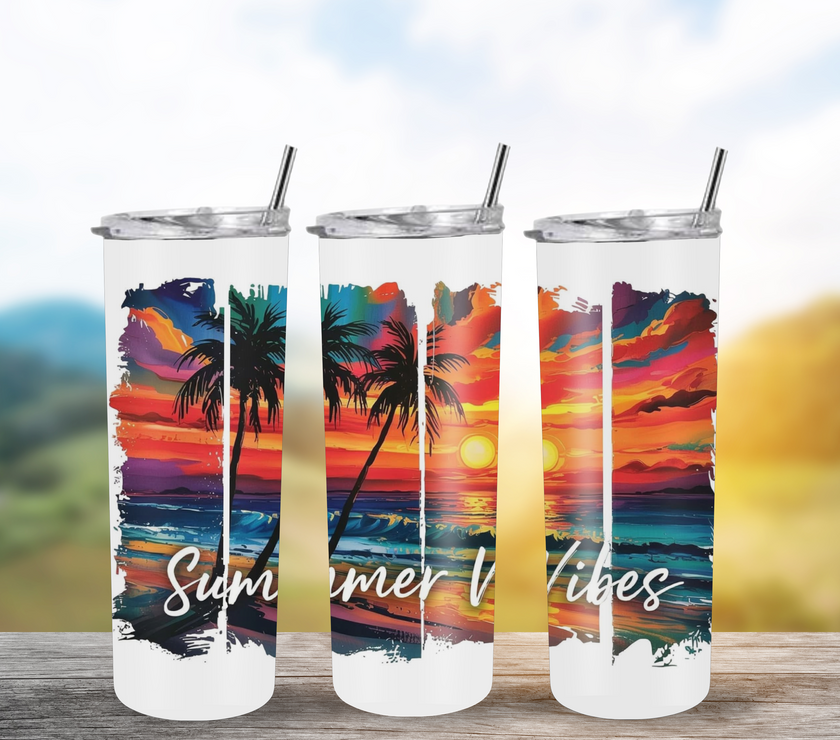 Summer Vibes Sunset Tumbler 20oz Skinny