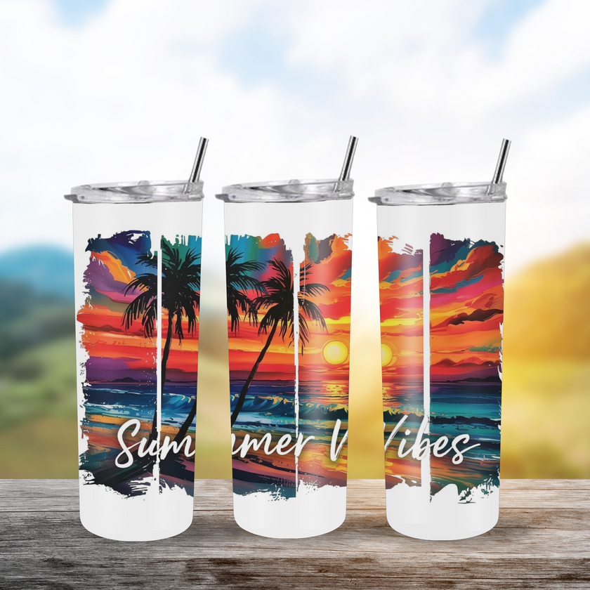 Summer Vibes Sunset Tumbler 20oz Skinny