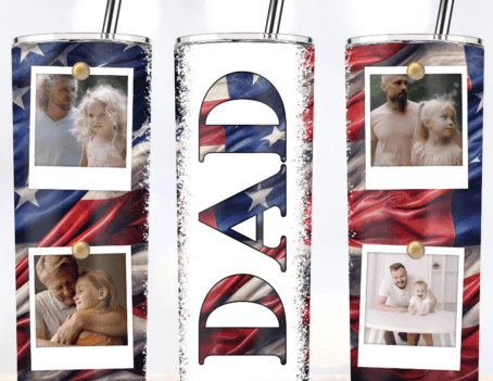 Papa, Dad or Grandpa American Flag Tumbler with 4 Pics image 1
