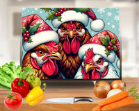 Chickens with Santa Hats Glass Cutting Board | Christmas Kitchen Decorations image 0