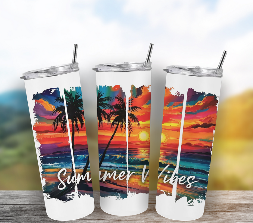 Summer Vibes Sunset Tumbler 20oz Skinny