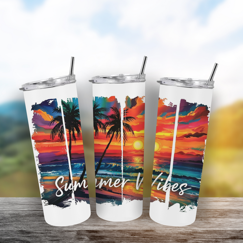 Summer Vibes Sunset Tumbler 20oz Skinny