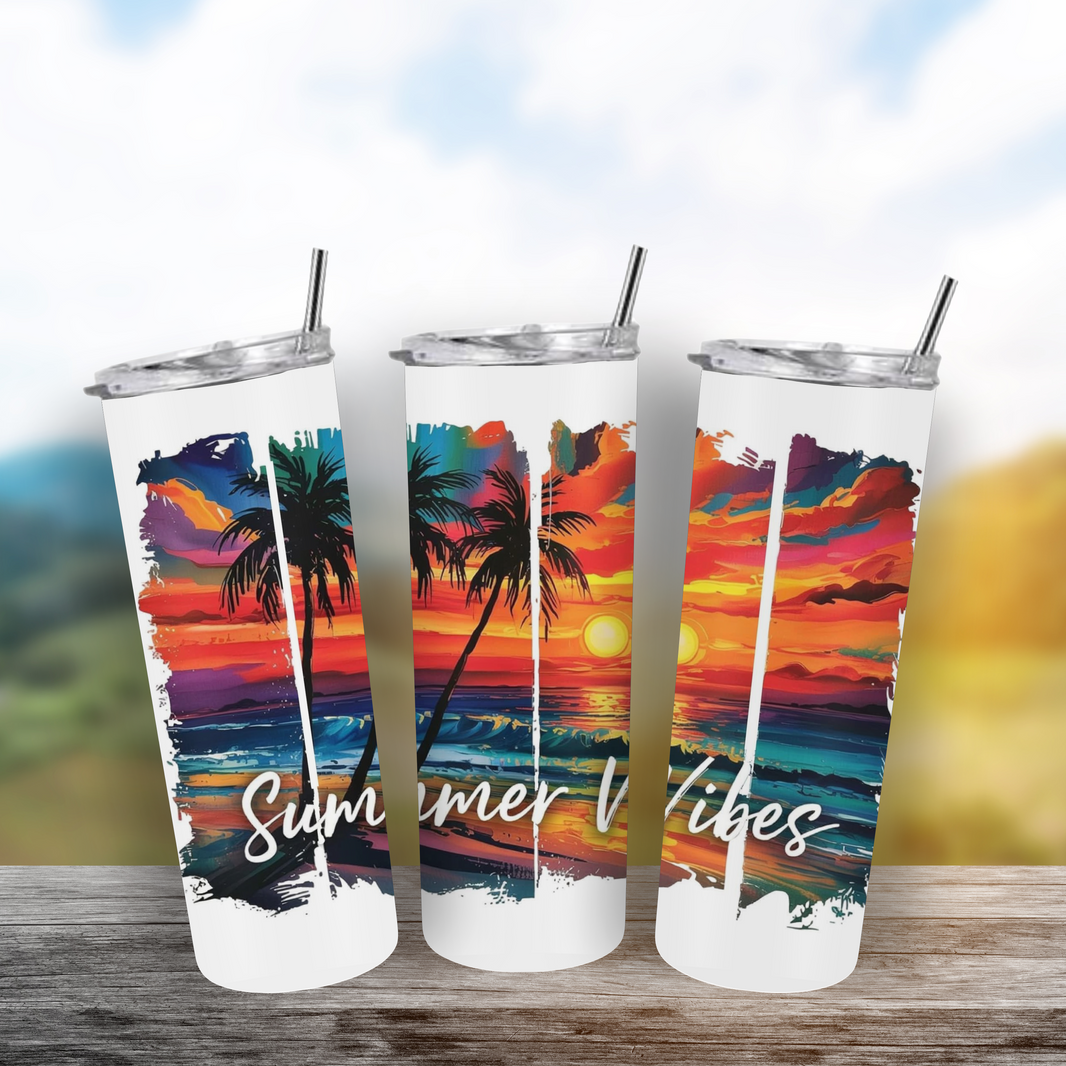 Summer Vibes Sunset Tumbler 20oz Skinny