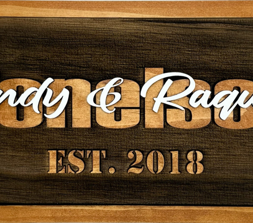 Family Name Sign | Wall Hanging | Last Name with First Names overlapping image 1