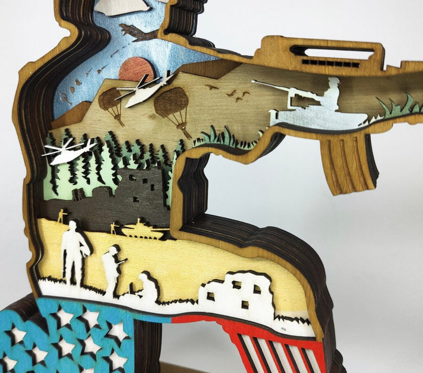 7 Layered Wood Soldier | Gift for Veteran | Flag | Patriotic image 0