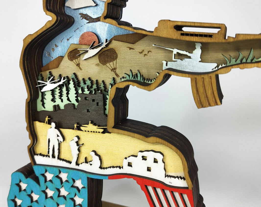 7 Layered Wood Soldier | Gift for Veteran | Flag | Patriotic image 0