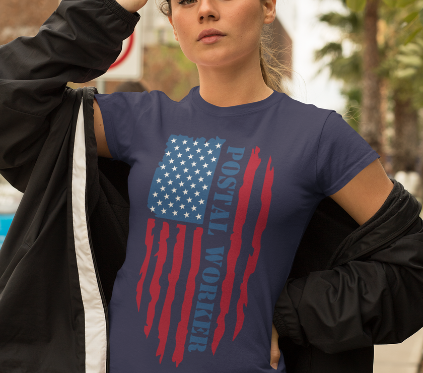 Postal Worker Distressed American Flag T-Shirt image 5