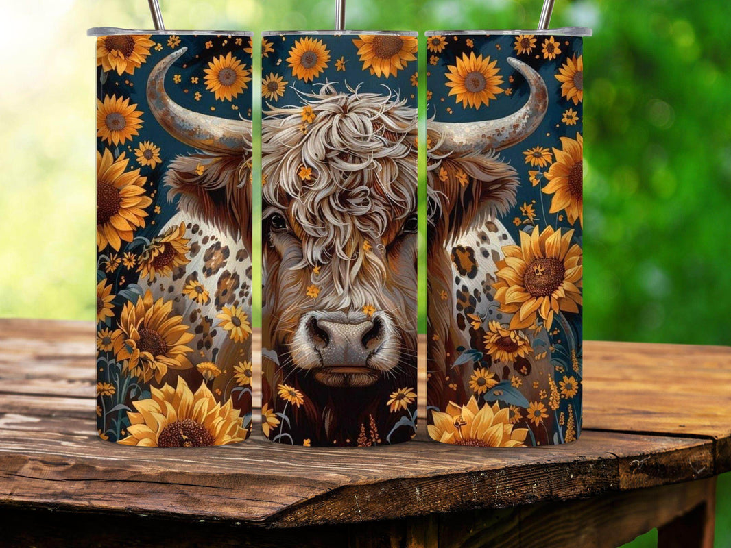 Beautiful Bull with Sunflowers 20oz Tumbler| Cow Lovers - My Store