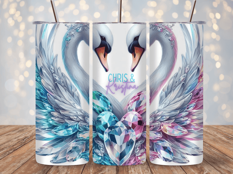 Beautiful Jeweled In Love Swans 20oz Tumbler with names - My Store
